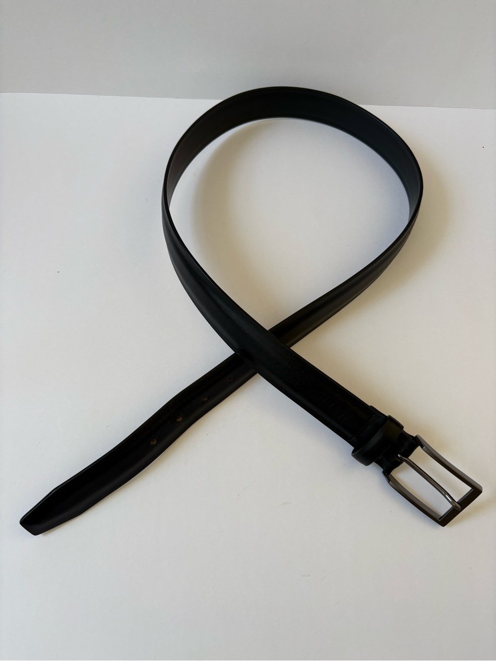 The Tie Bar Black Leather Dress Belt Minimal Career Academia M 38 Square Buckle